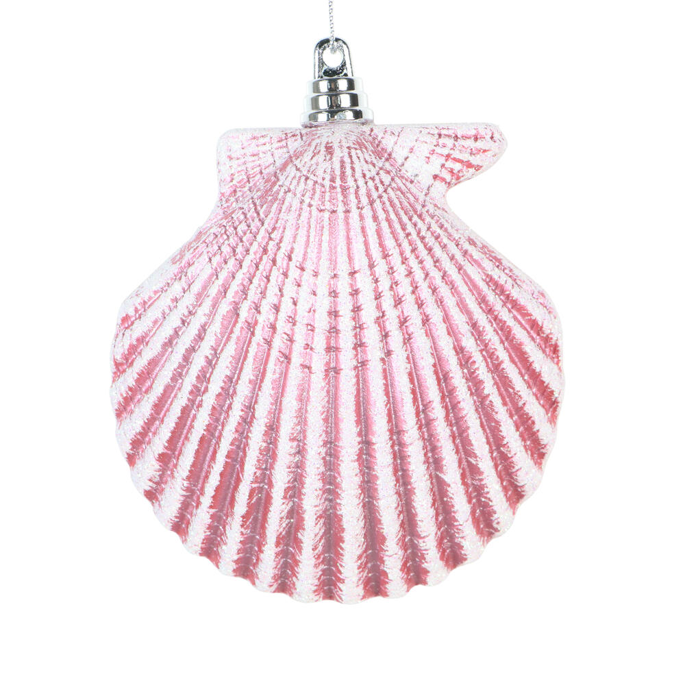 MT256679W 4 in. Pink Seashell Glitter Ornament - 3 per Bag