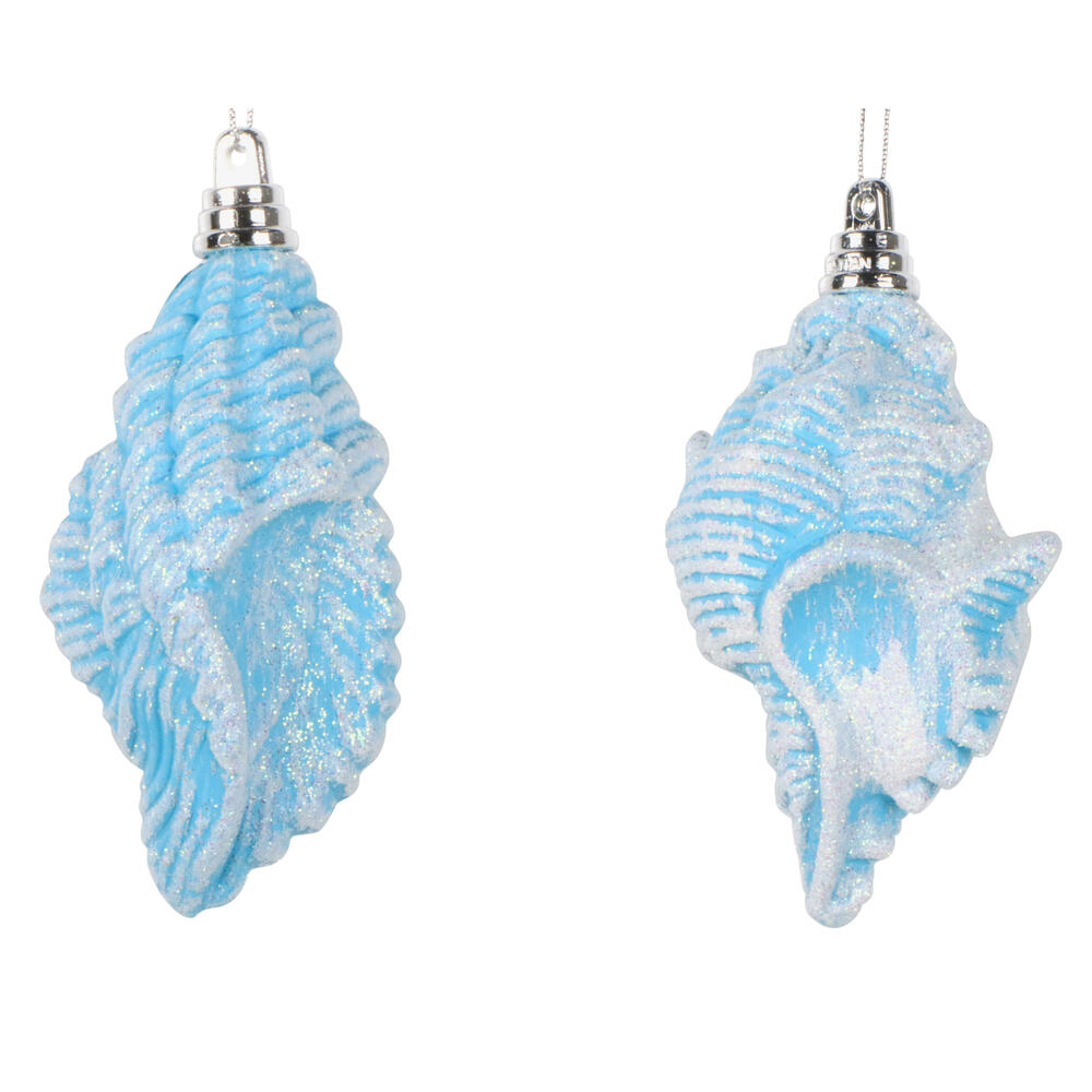 MT256812W 4 in. Turquoise Conch Shell Glitter Ornament - Set of 4