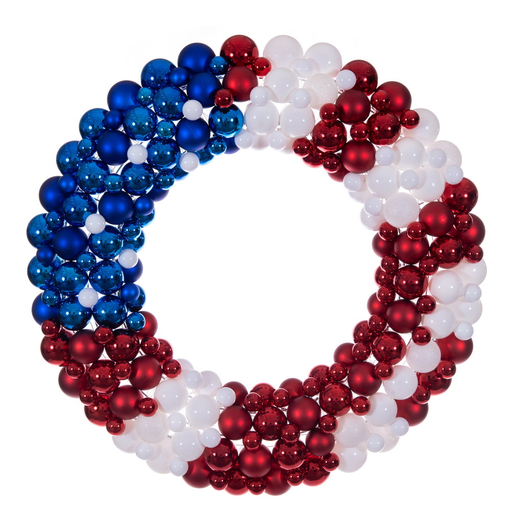 N253036UV 36 in. Red & White - Blue UV-Treated Ball Wreath Ornament