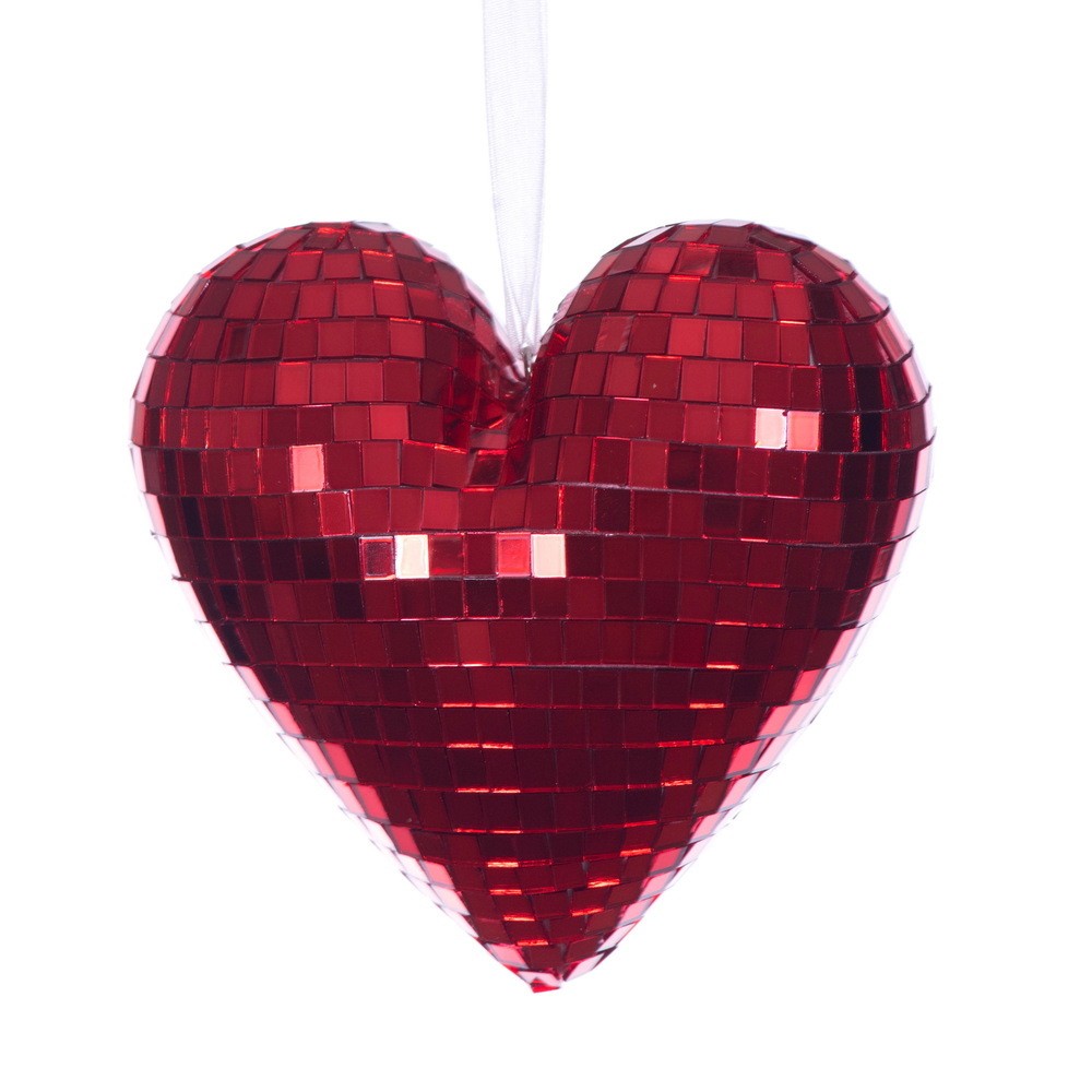 MC253203W 4.75 in. Red Shiny Mirror Heart Ornament - 2 per Bag