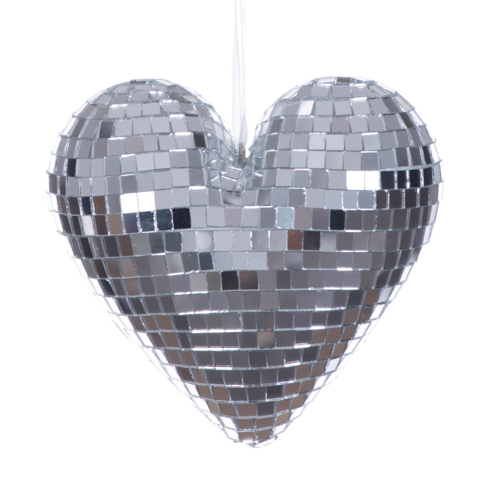 MC253207W 4.75 in. Silver Shiny Mirror Heart Ornament - 2 per Bag