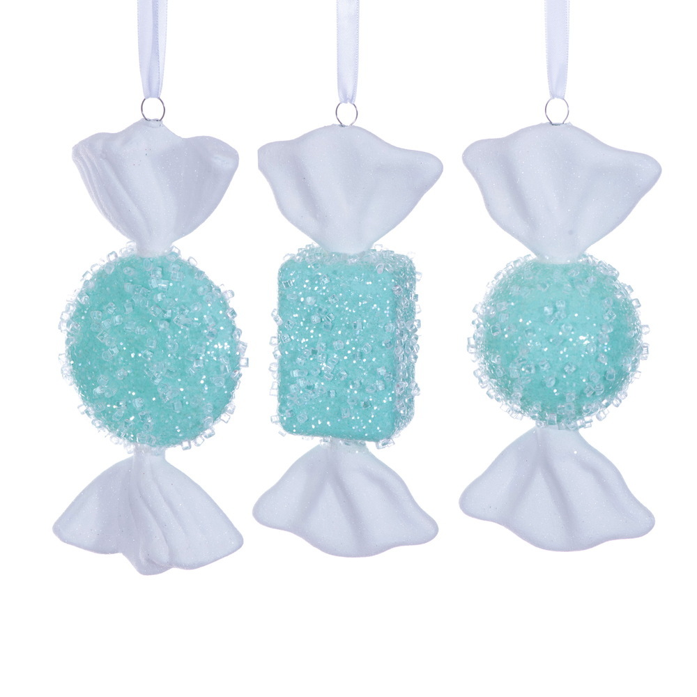 MT255044W 7-8 in. Seafoam Green Icy Sugar Candy Ornament - Set of 3