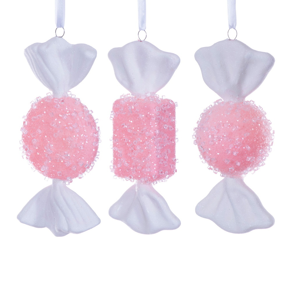 MT255079W 7-8 in. Pink Icy Sugar Flat Candy Ornament - Set of 3