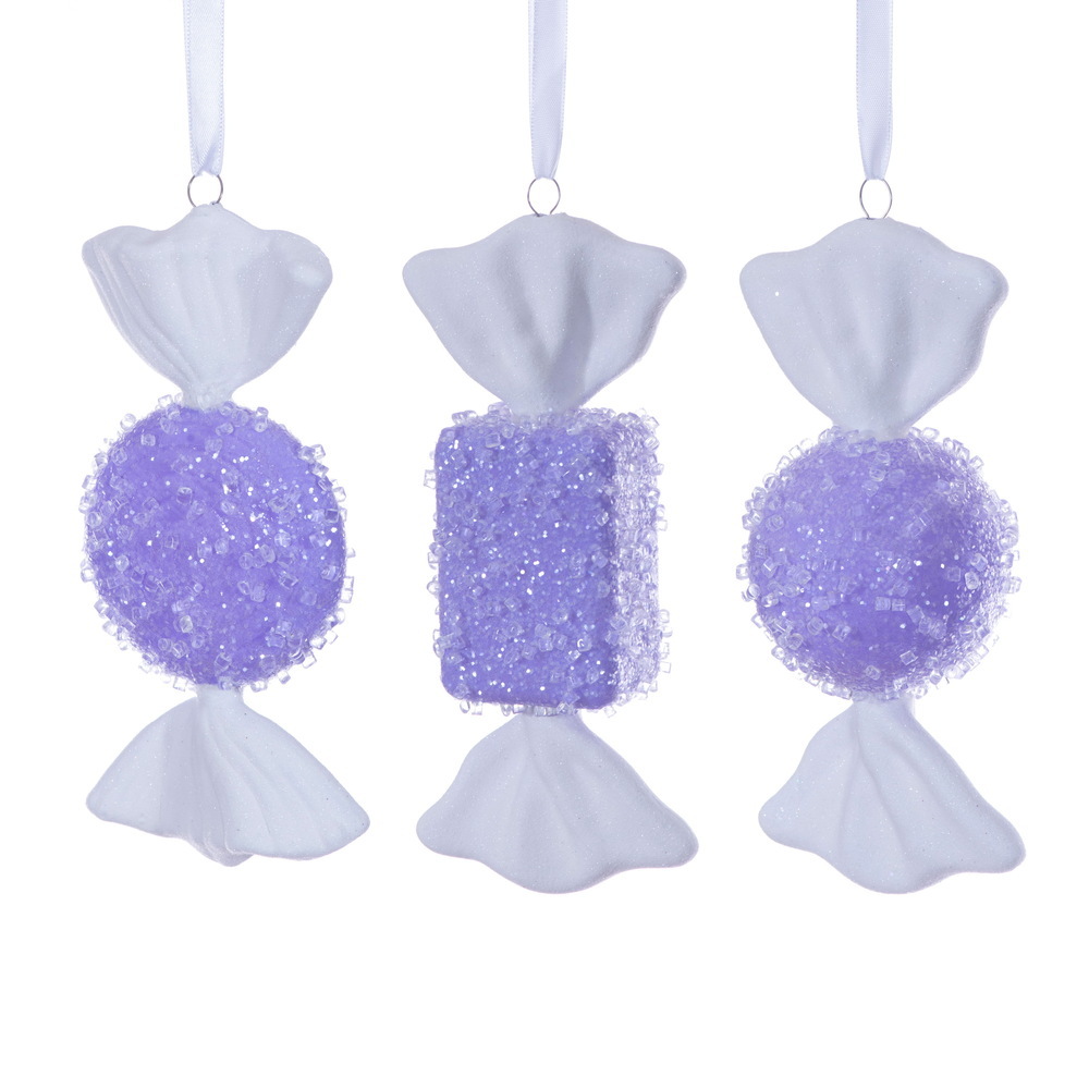 MT255086W 7-8 in. Lavender Icy Sugar Flat Candy Ornament - Set of 3