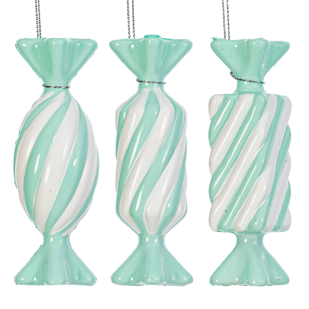 MT253227W 4 in. Aqua Swirl Enamel Candy Assortment Ornament - 6 per Bag