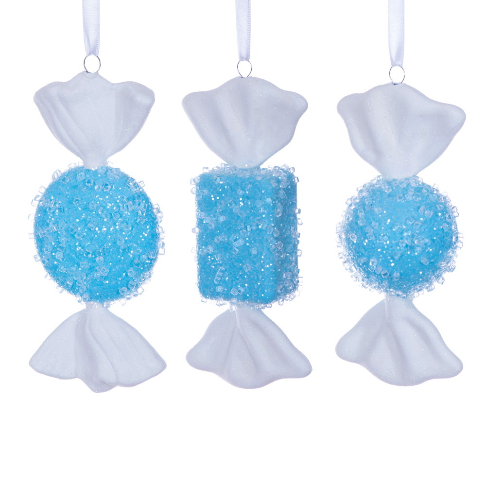 MT255032W 7-8 in. Baby Blue Icy Sugar Flat Candy Ornament - Set of 3