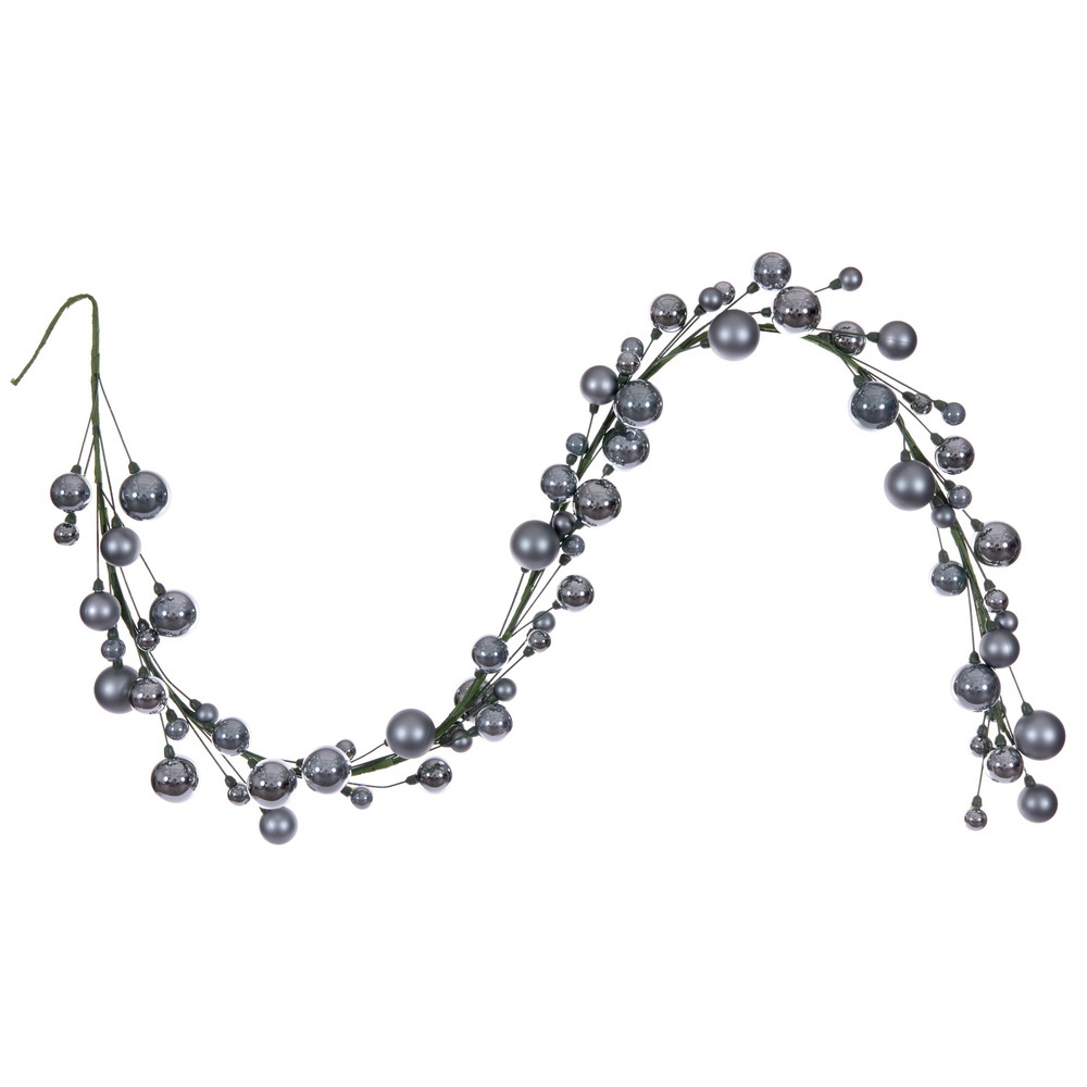 N250187 6 ft. Pewter Ball Branch Garland, 1-2 in.