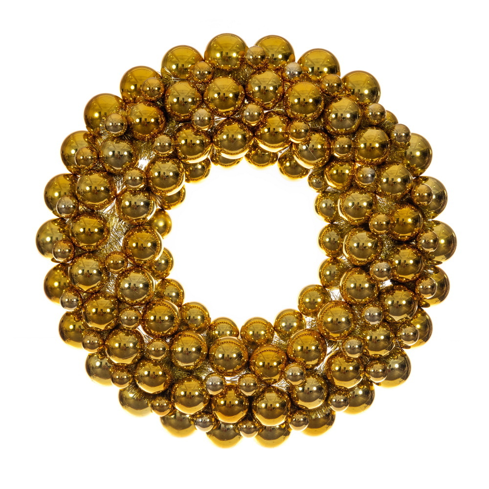 N251908UV 28 in. Gold UV-Treated Shiny Ball Wreath Ornament