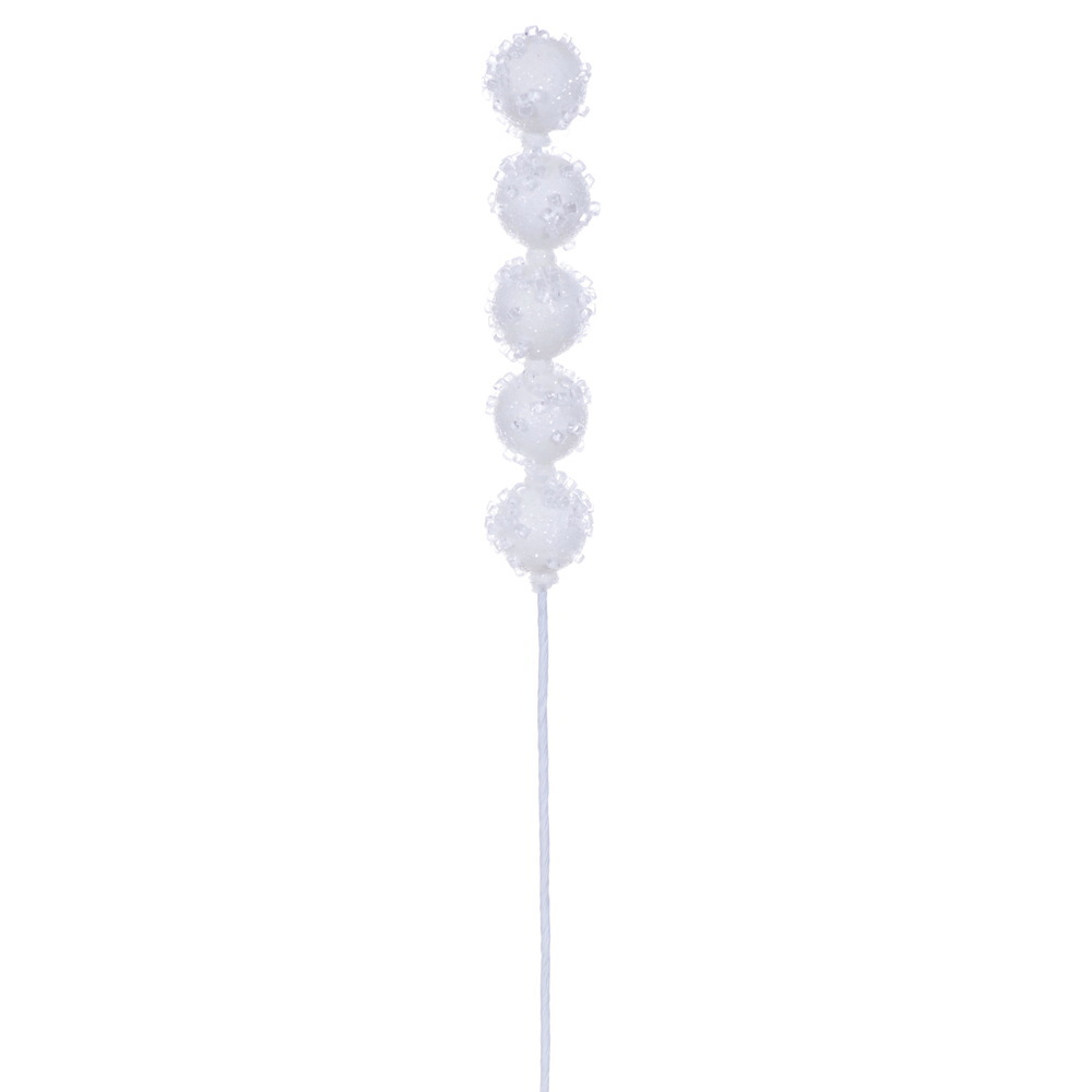 MC254411 15 in. White Icy Sugar Candy Ball Pick Ornament, 6 per Bag