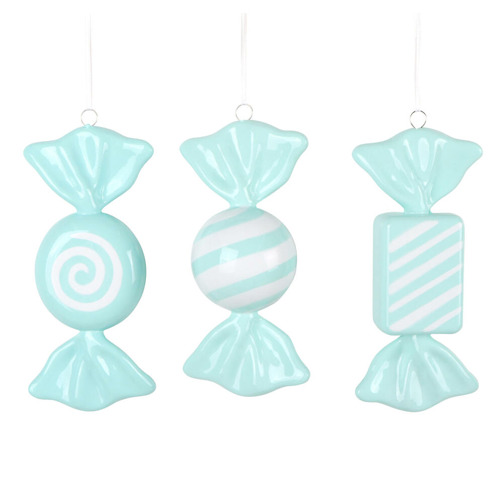 MT252827W 7.5 in. Aqua Enamel Candy Assortment Ornament - 3 per Bag