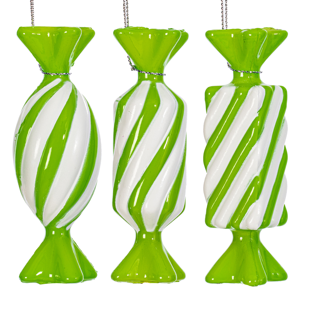MT253273W 4 in. Lime Swirl Enamel Candy Assortment Ornament - 6 per Bag