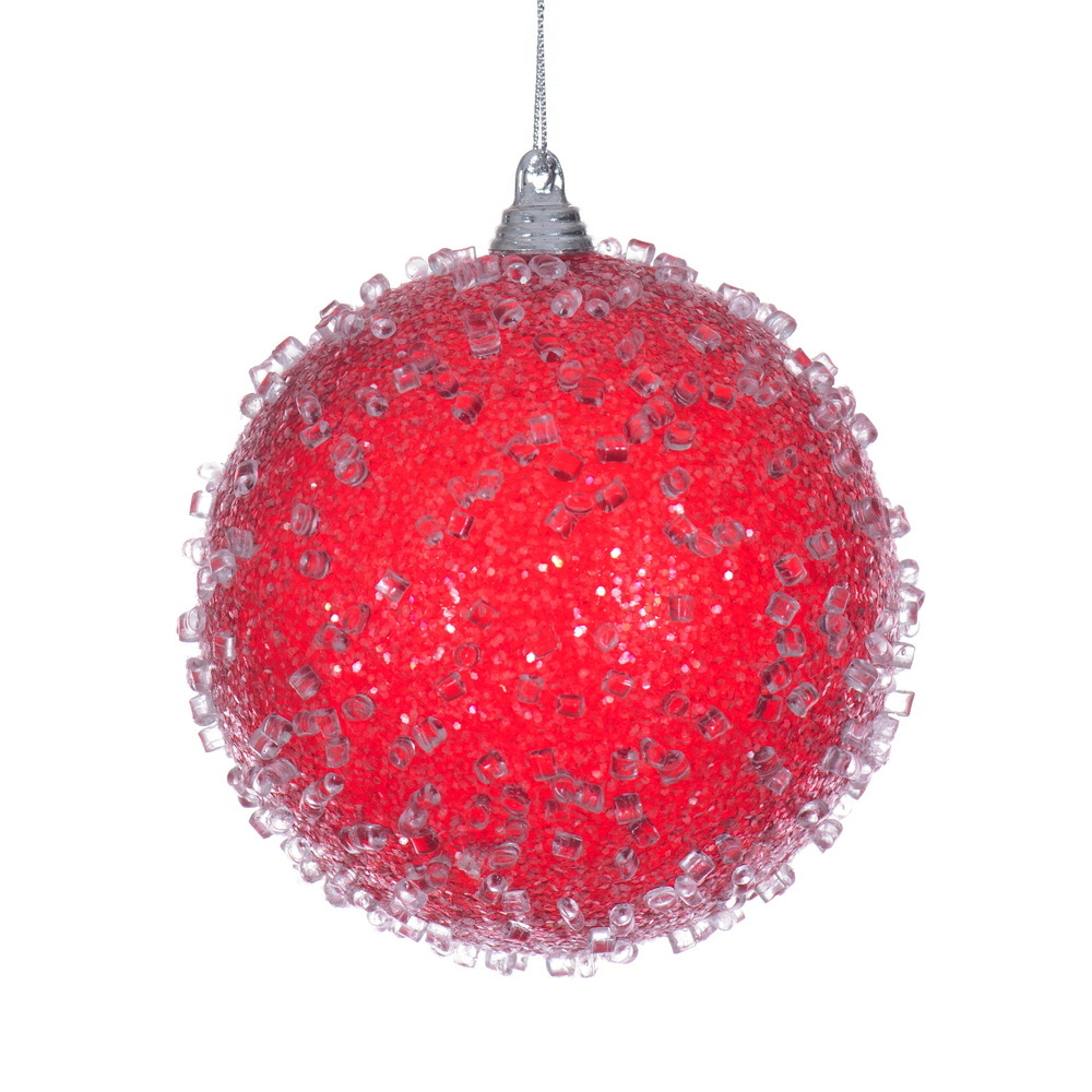 MT253603W 4 in. Red Icy Sugar Ball Ornament - 3 per Bag