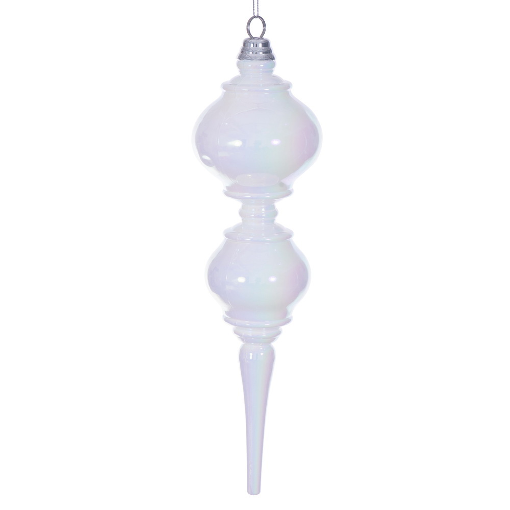 MC252911W 16.5 in. White Iridescent Finial Ornament