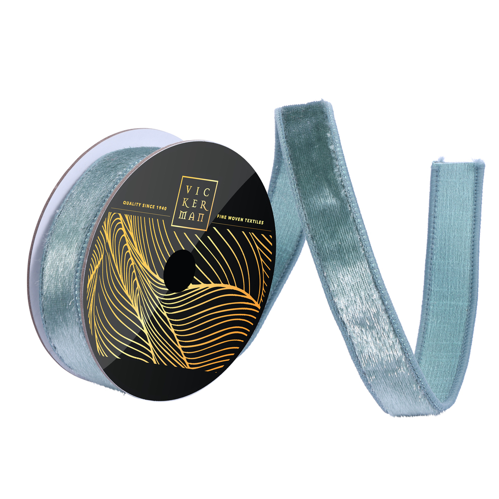 QK259140 1 in. x 10 yard Frosty Mint Velvet Luster Ribbon