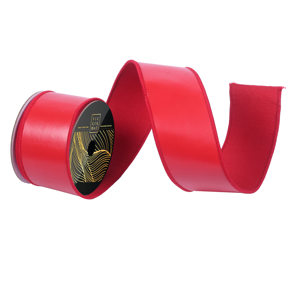 QK259703 2.5 in. x 10 Yard Red Faux Leather Ribbon