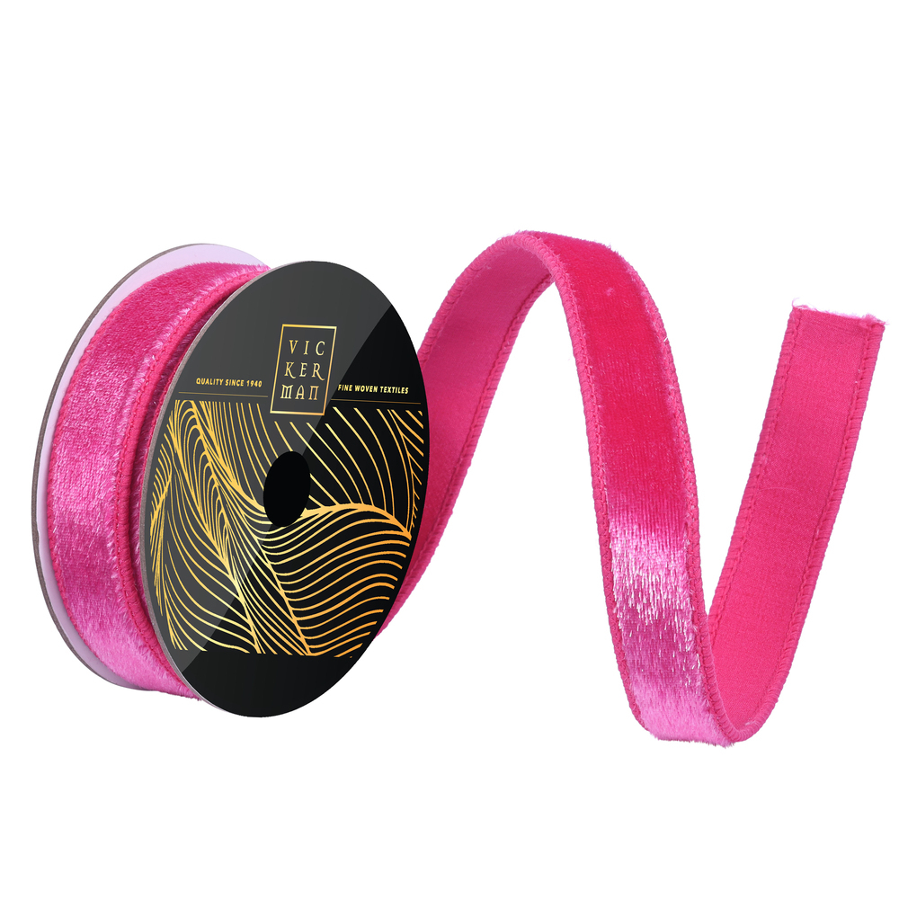 QK259159 1 in. x 10 yard Hot Pink Velvet Luster Ribbon