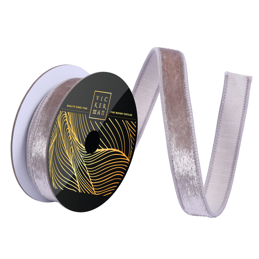 QK259187 1 in. x 10 yard Pewter Velvet Luster Ribbon