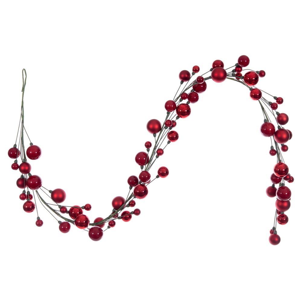 N250163 6 ft. Crimson Red Ball Branch Garland, 1-2 in.