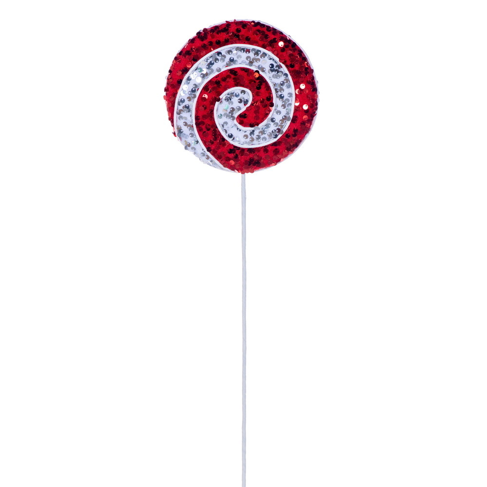 RPQ252321 21 in. Red & White Sequin Lollipop Spray, Assorted Size - Set of 2