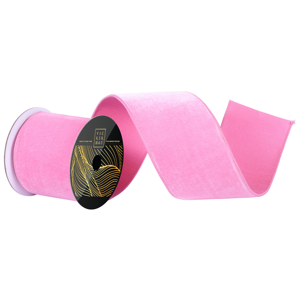 QK258879 4 in. x 10 Yard Pink Velvet Dupion Ribbon
