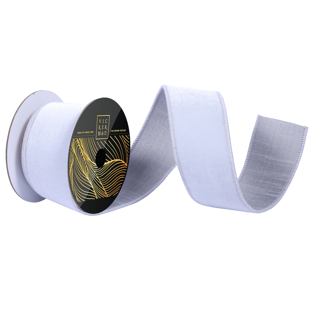 QK258707 2.5 in. x 10 Yard Silver Velvet Dupion Ribbon