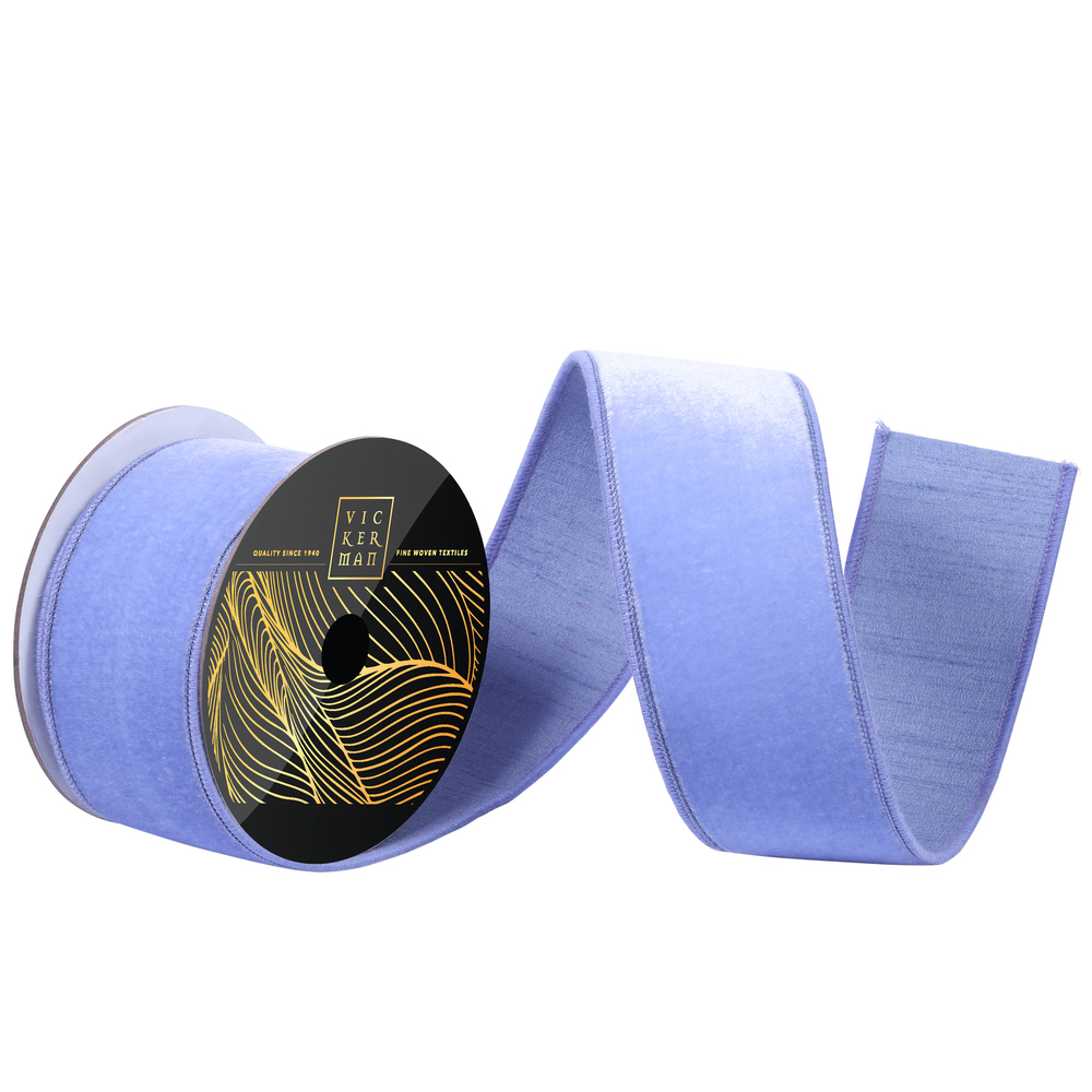 QK258729 2.5 in. x 10 Yard Periwinkle Velvet Dupion Ribbon