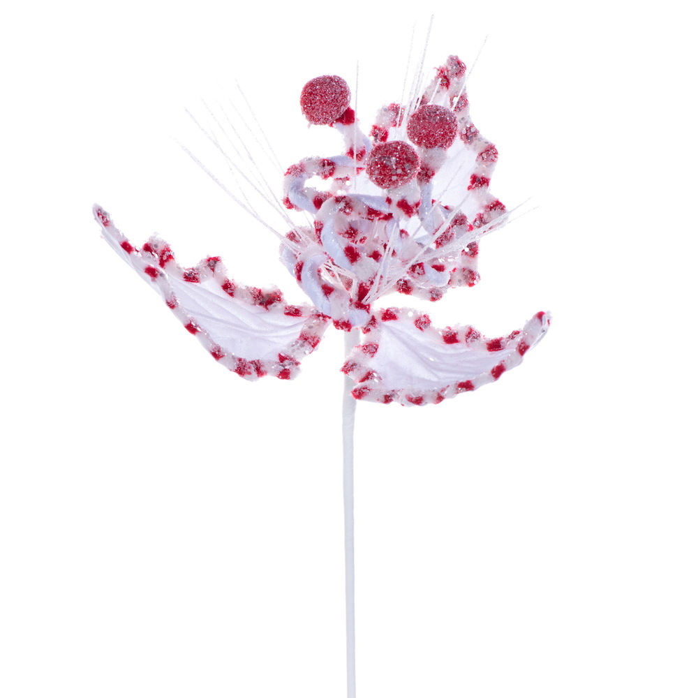 RG250311 20 in. White & Red Holly Leaf Curly Spray - 3 per Bag