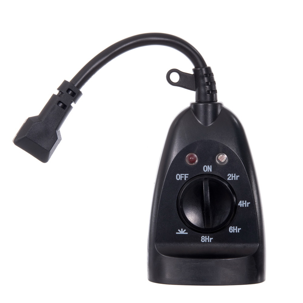 V250100 Black Multi-Function Photocell 2-Outlet Outdoor Mechanical Timer - 15A