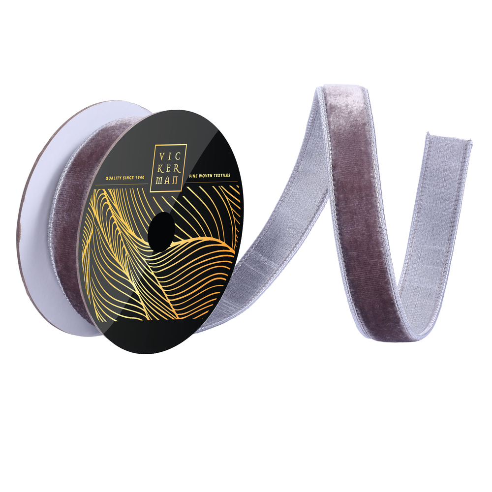 QK258687 1 in. x 10 Yard Pewter Velvet Dupion Ribbon