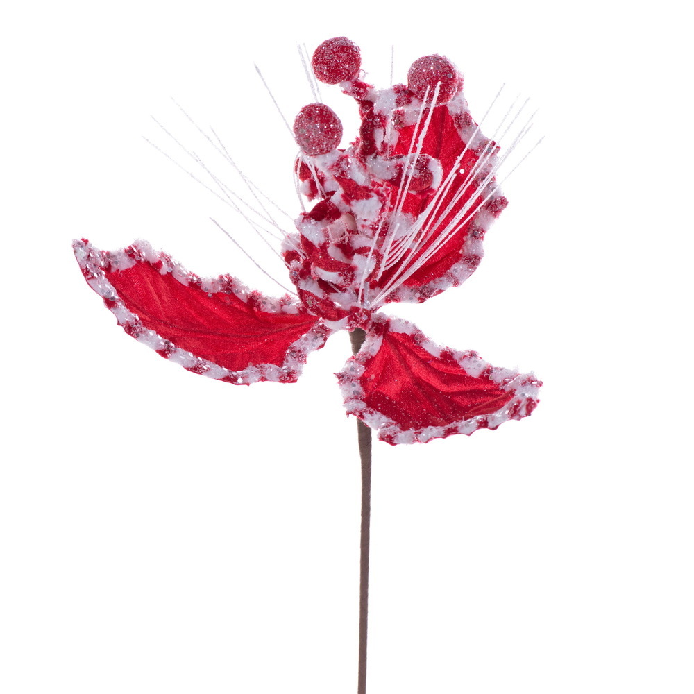 RG250303 20 in. Red & White Holly Leaf Curly Spray - 3 per Bag