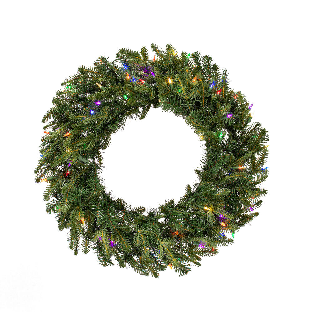 K230832LED 30 in. Georgian Fraser Fir Artificial Pre-Lit Wreath with 70 Multi Color Mini Lights - Green