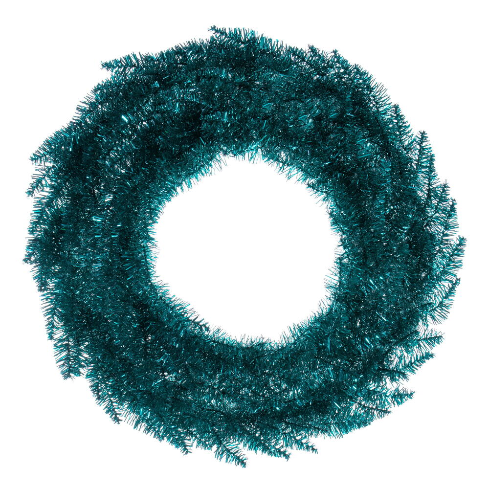 K234236 36 in. Aqua Tinsel Artificial UnLit Wreath with 320 PVC Tips