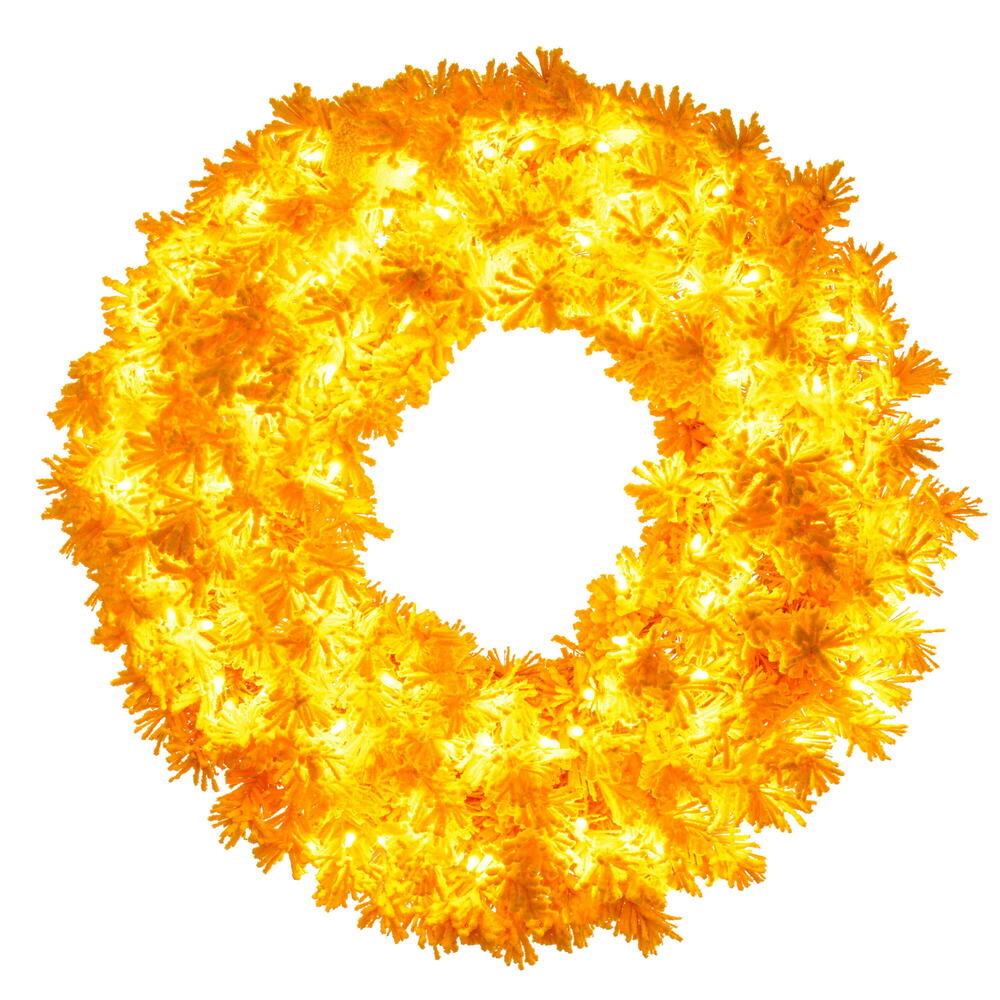 K237225LED 24 in. Flocked Artificial Pre-Lit Wreath with 50 Yellow LED Mini Lights