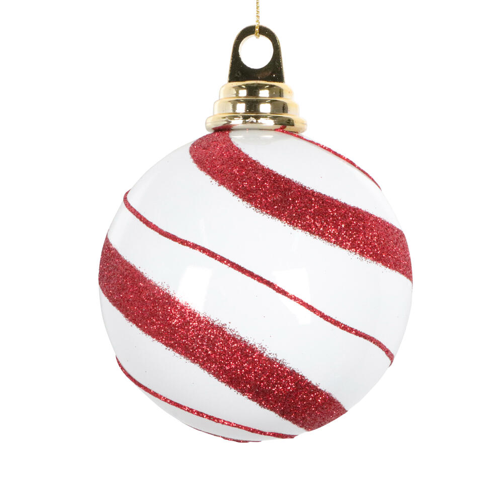 MT231204 4 in. White & Red Glitter Ball Ornament - 3 Piece