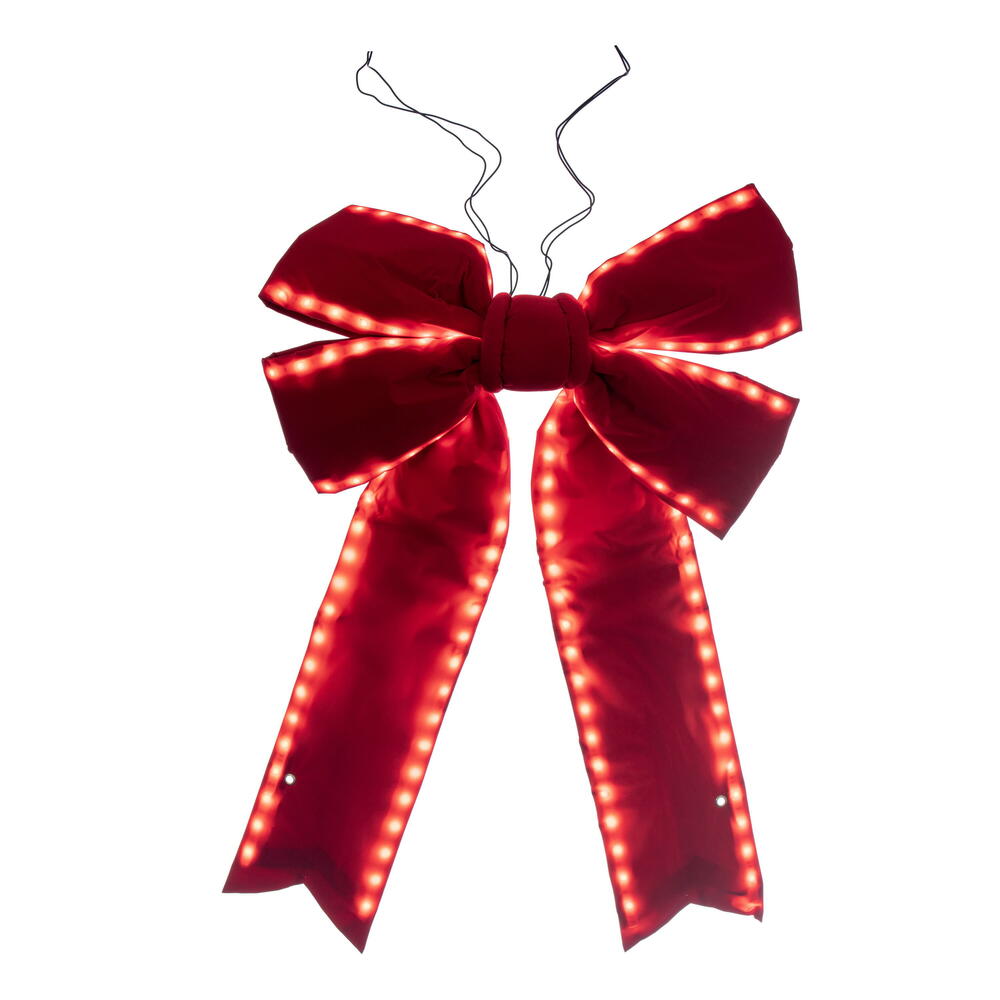 L231324LED 24 x 30 in. Red Velvet Outdoor Christmas Bow with UV Treated Material & Wire to Hang