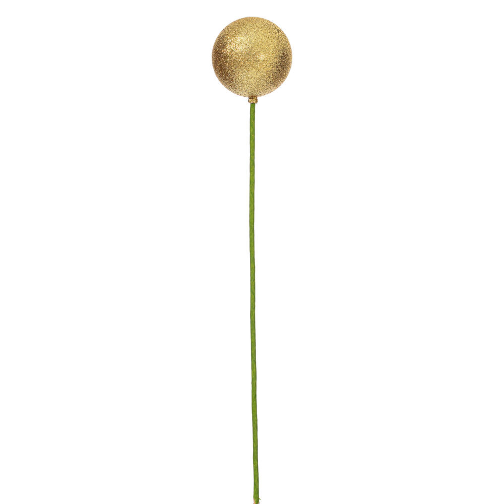 N234308G 3 x 18 in. Gold Glitter Ball Ornament Stick - Bag of 12
