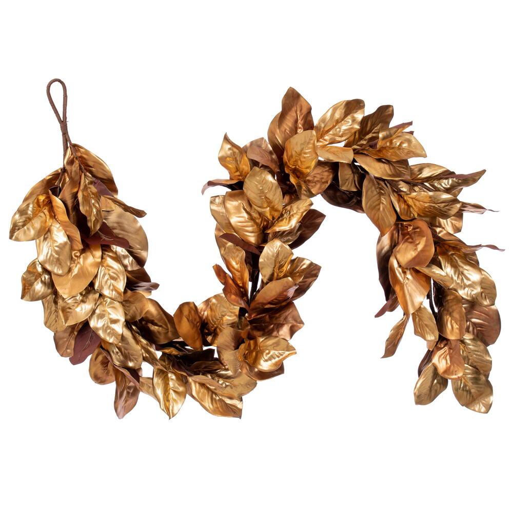 FT240772 72 x 7.5 in. Metallic Magnolia Leaf Garland, Gold