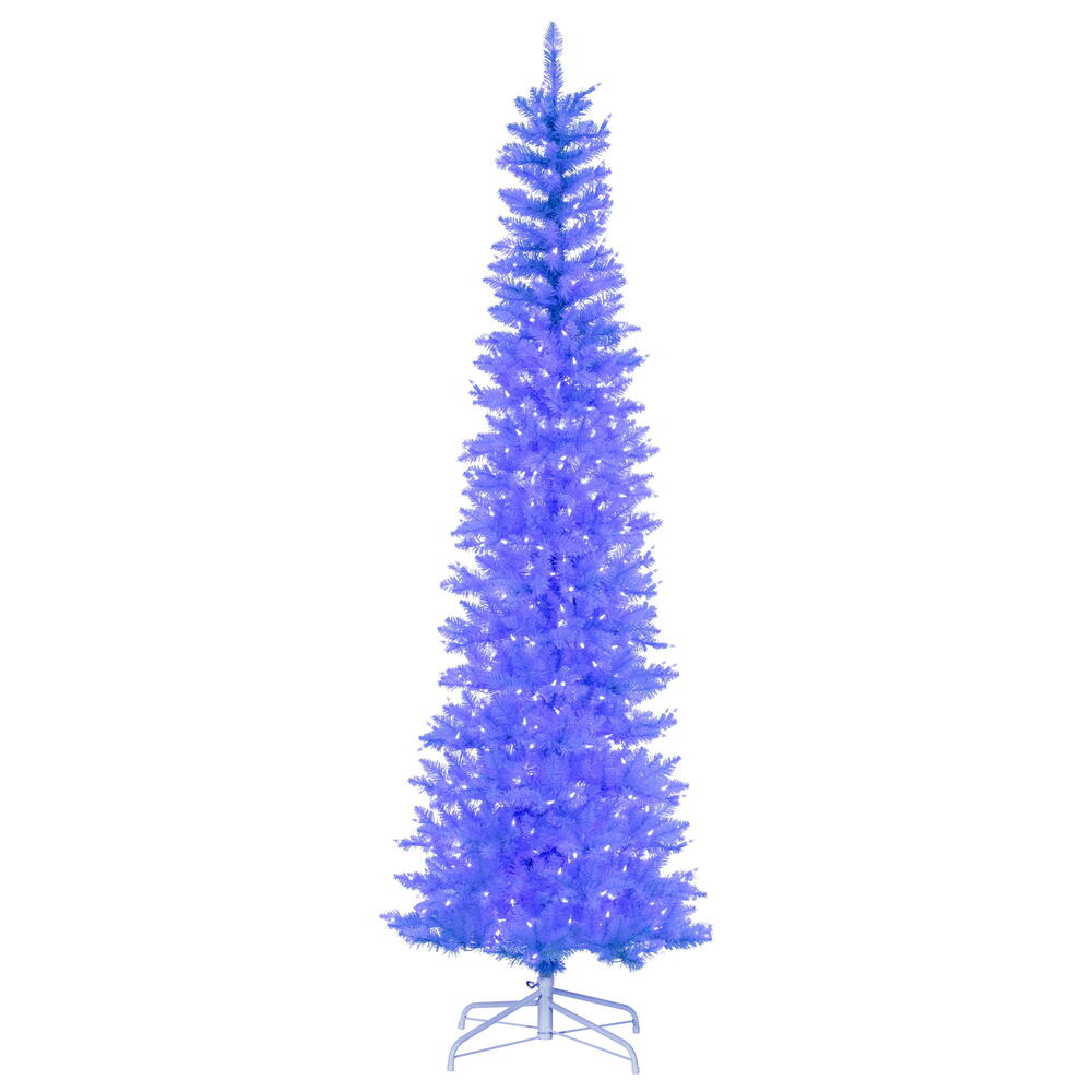 K244086LED 9.5 ft. x 42 in. Sky Blue Pencil Artificial Pre-Lit Christmas Tree with 700 Dura-Lit Blue LED Mini Lights