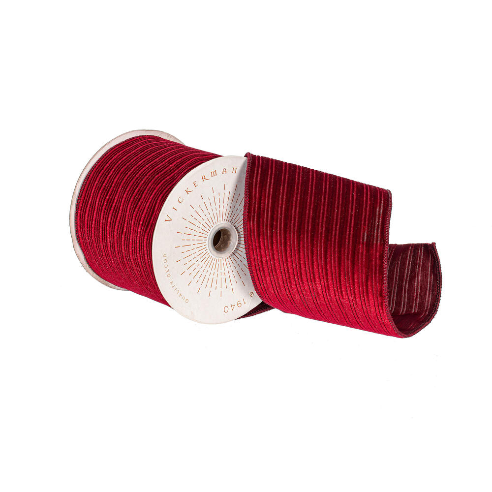QY240360 4 in. x 10 Yard Burgundy Velvet Lined Satin Back Ribbon