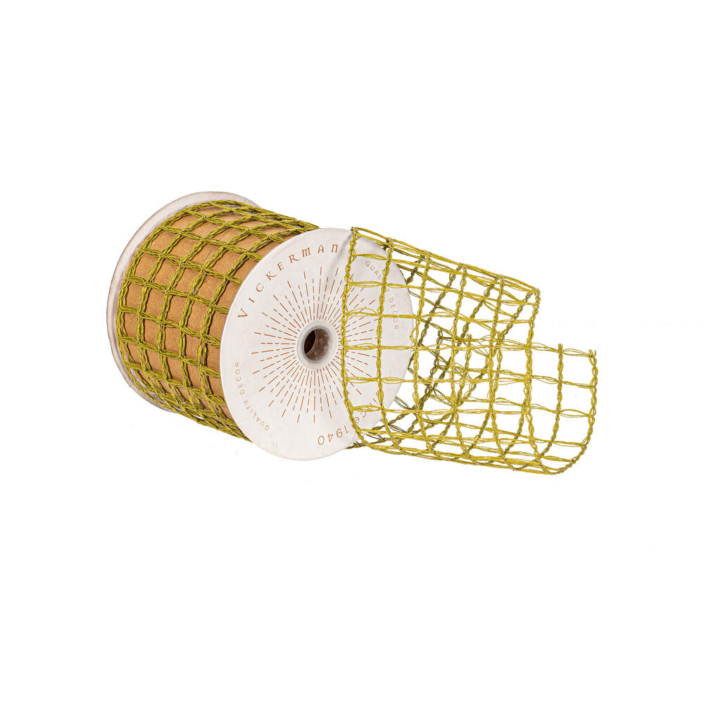 QY240950 3.75 in. x 10 Yard Moss Green Thin Grid Wired Ribbon