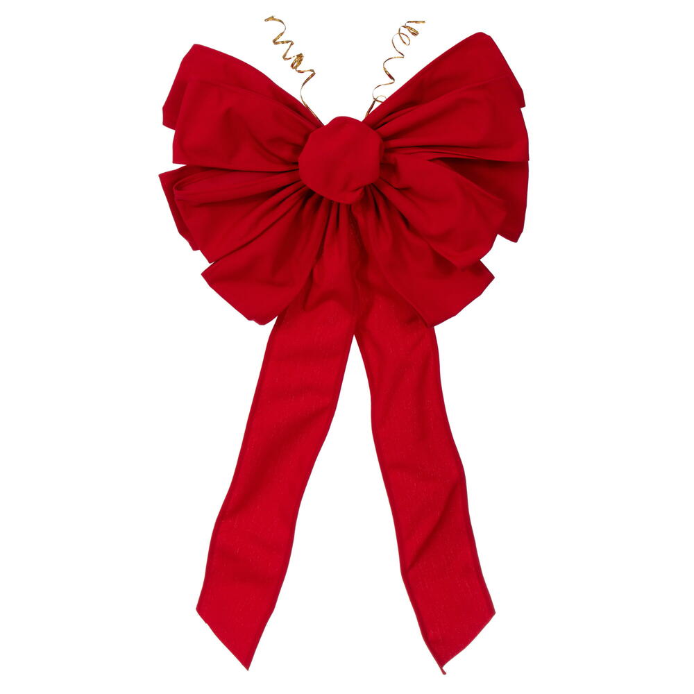 L240318 18 x 25.5 in. Red Canvas 11-Loop Hand Tied UV Bow 4 in. Size Ribbon