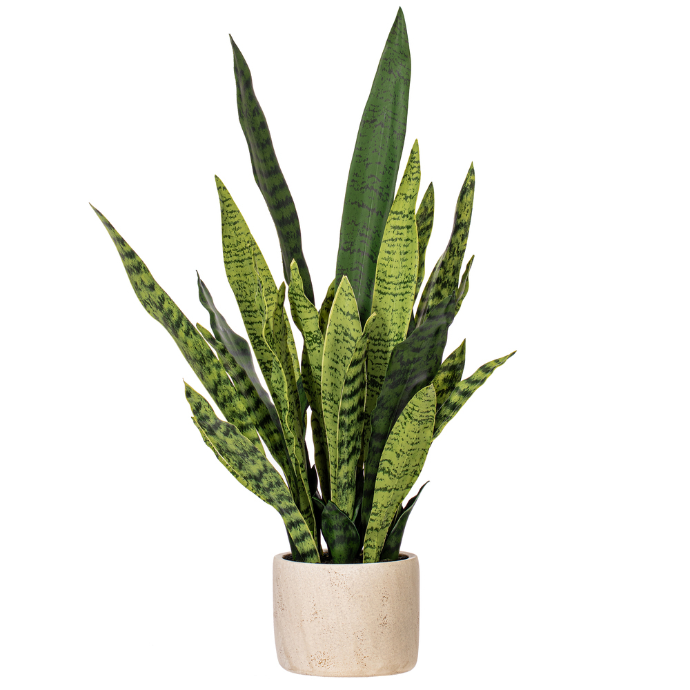 FE224128 28 in. Artificial Snake Plant in Gray Cement Pot - Green