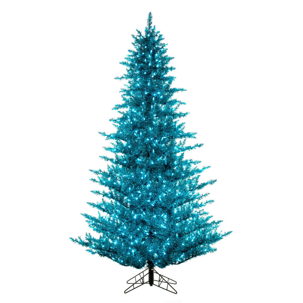 K234121LED 2 ft. x 20 in. Aqua Tinsel Artificial Pre-Lit Christmas Tree with Lights & Plastic Tree Stand