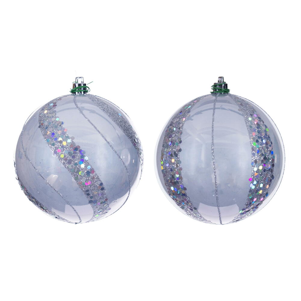 N231007D 4 in. Silver Pearl Sequin Ball Ornament Assortment