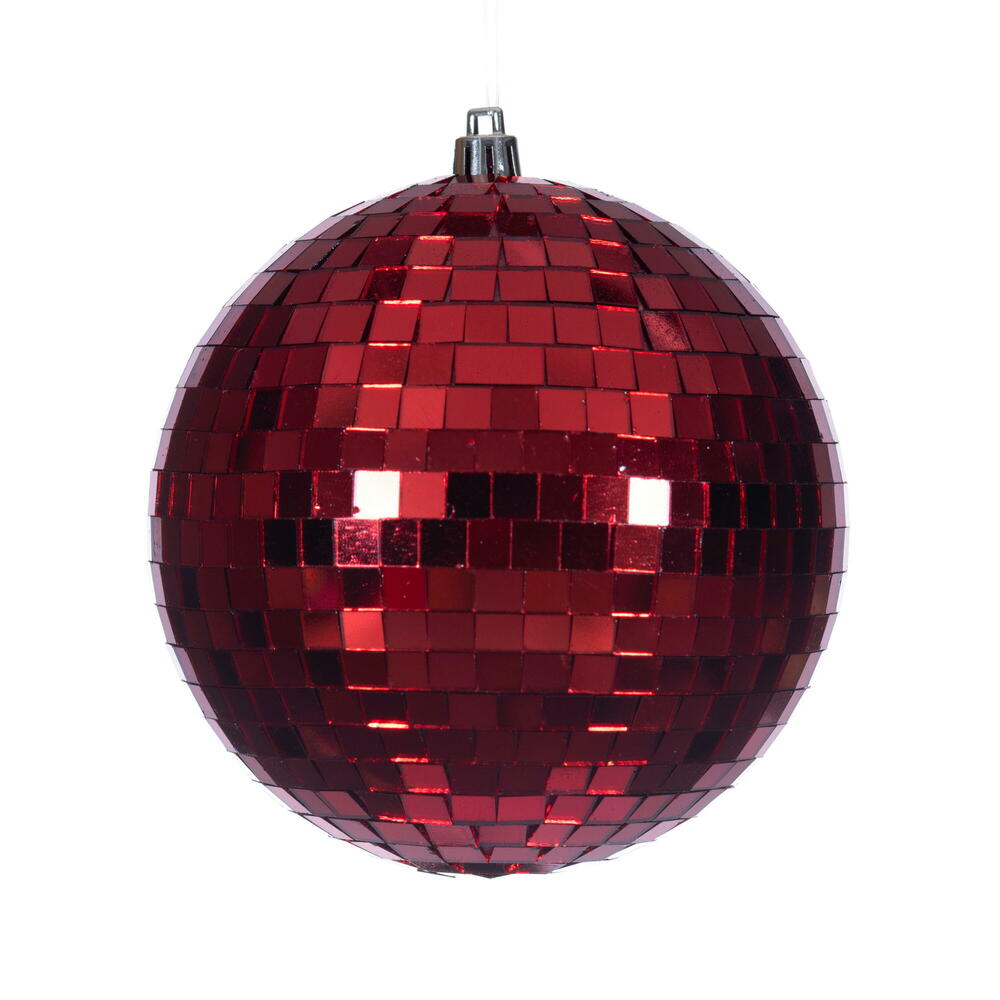 N233203D 4.75 in. Red Mirror Ball Ornament - 4 Per Bag