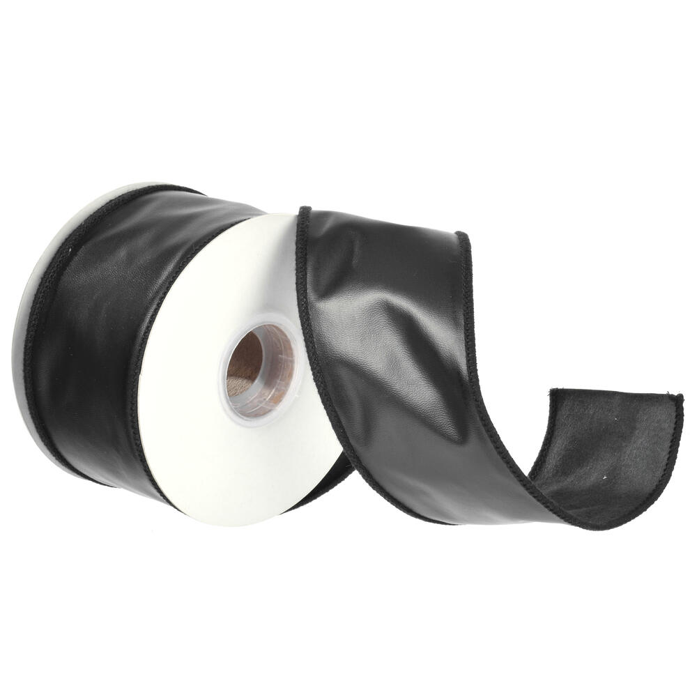 QR230325 2.5 in. Black Artificial Leather Ribbon