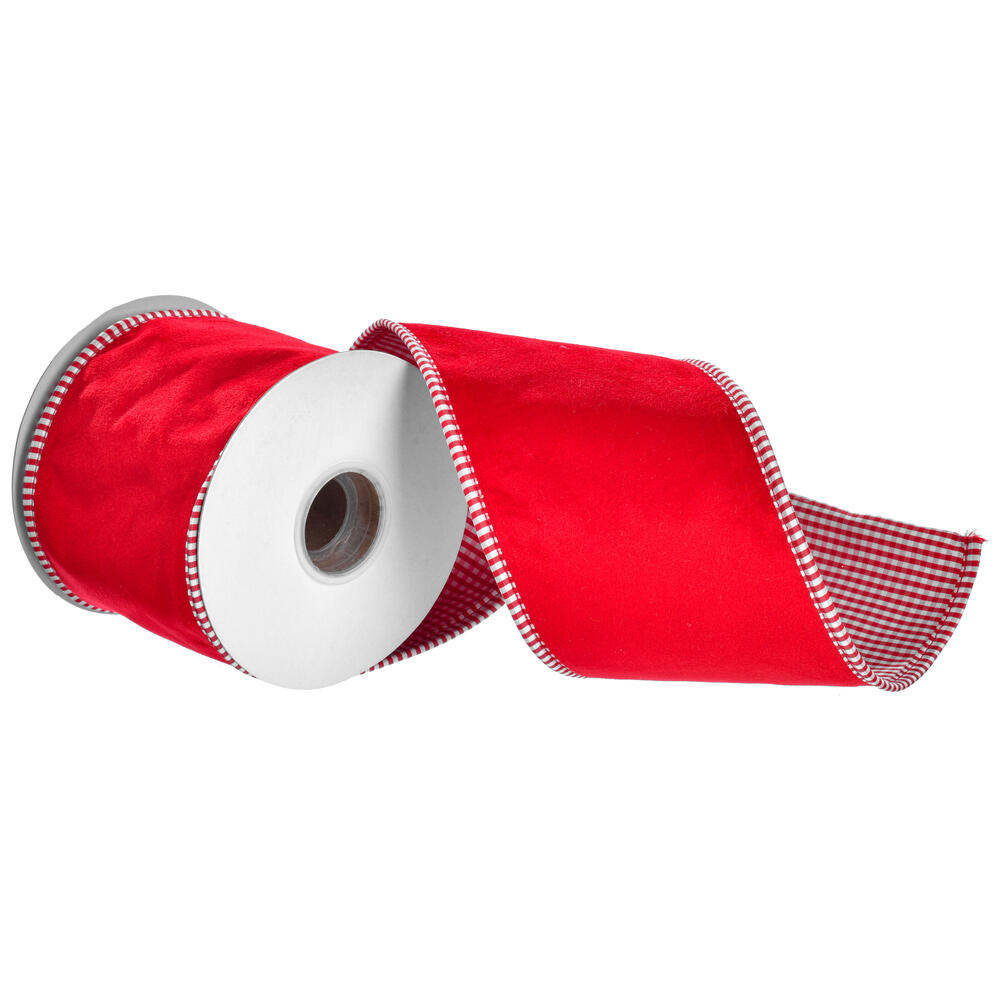 QR231320 4 in. Red Velvet with Striped Taffeta Back & Piping