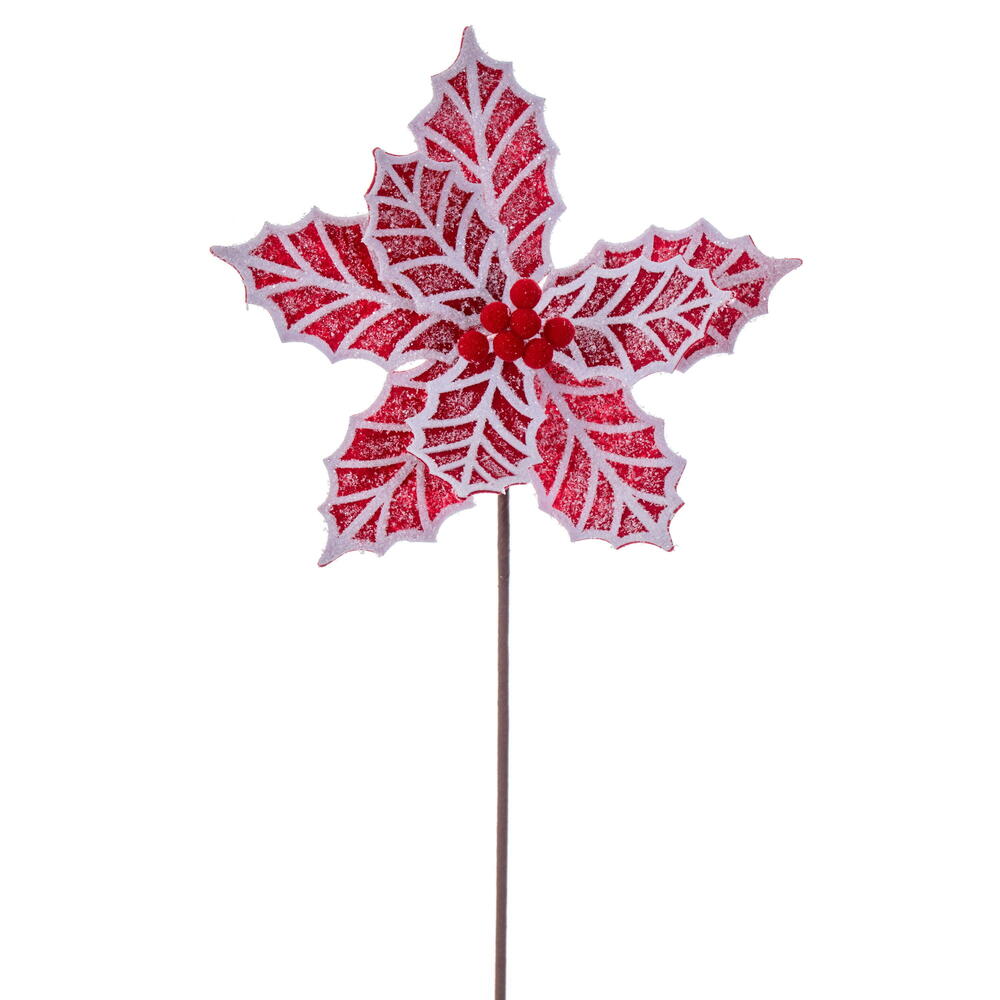 EH235703 23 in. Red & White Poinsettia Artificial Christmas Stem