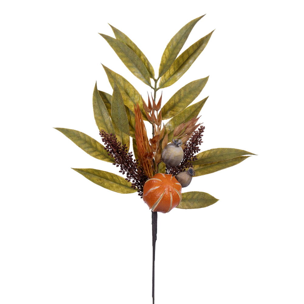 FK238023 23 in. Artificial Orange, Gourd & Bay Leaf Spray - Green