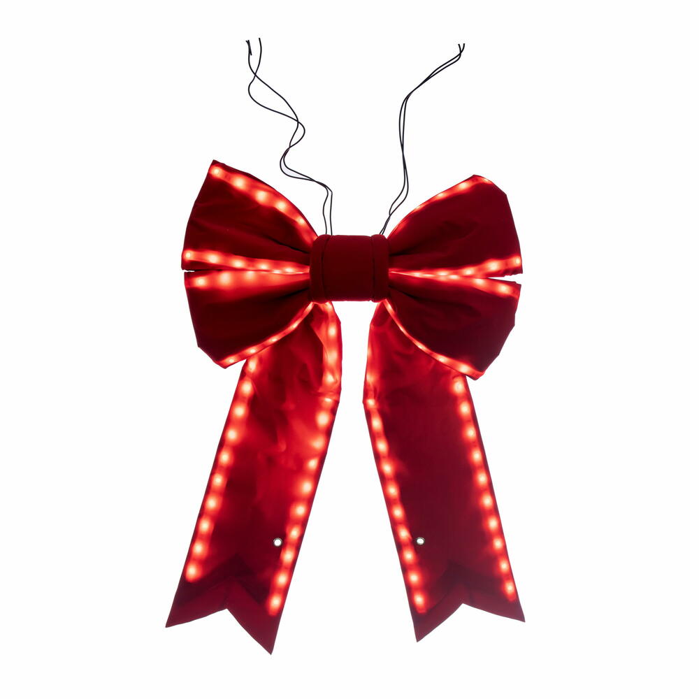 L231318LED 18 x 23 in. Red Velvet Outdoor Christmas Bow with UV Treated Material & Wire to Hang